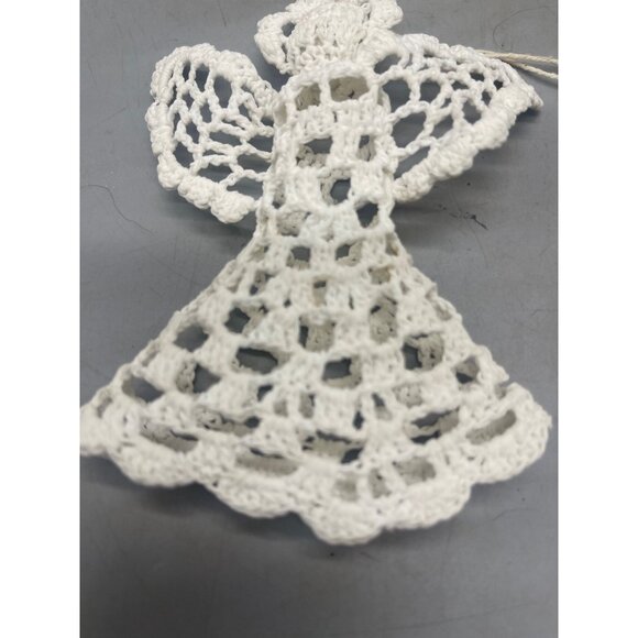 vintage doily ornament Christmas holiday Angle whites wings 5" tall READ - Picture 3 of 7